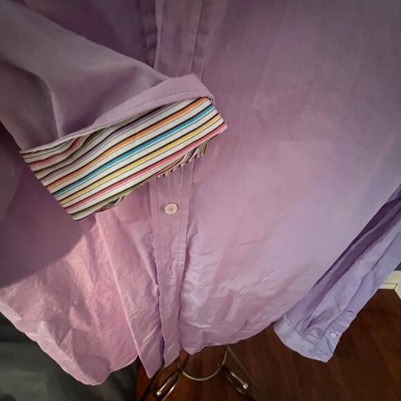 Men’s Bugatchi Uomo Lavender Spread Collar Flip Cuff Button Up Shirt Size Large - Picture 3 of 4